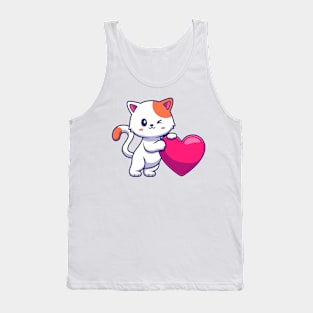 Adorable kitty holding a heart Tank Top
